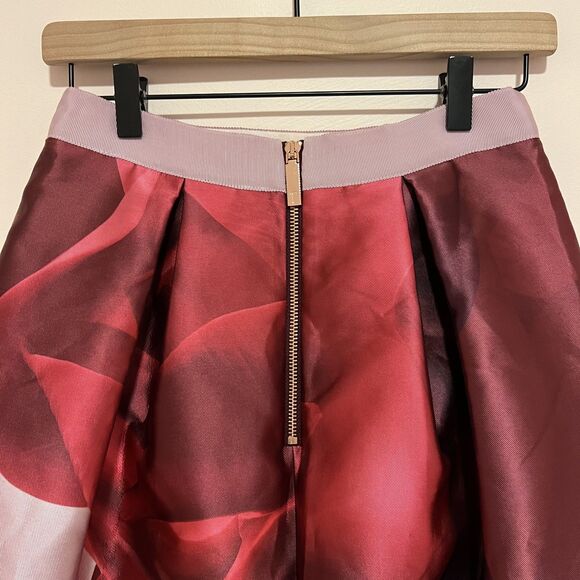 Ted Baker Nell Porcelain Rose Full A-Line Skirt Maroon Pink Women's Size Small - Picture 10 of 11